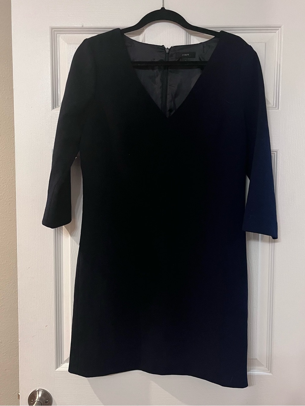 J.CREW 100% Wool Crepe Dress V-Neck Navy Blue Sheath Shift Size 8